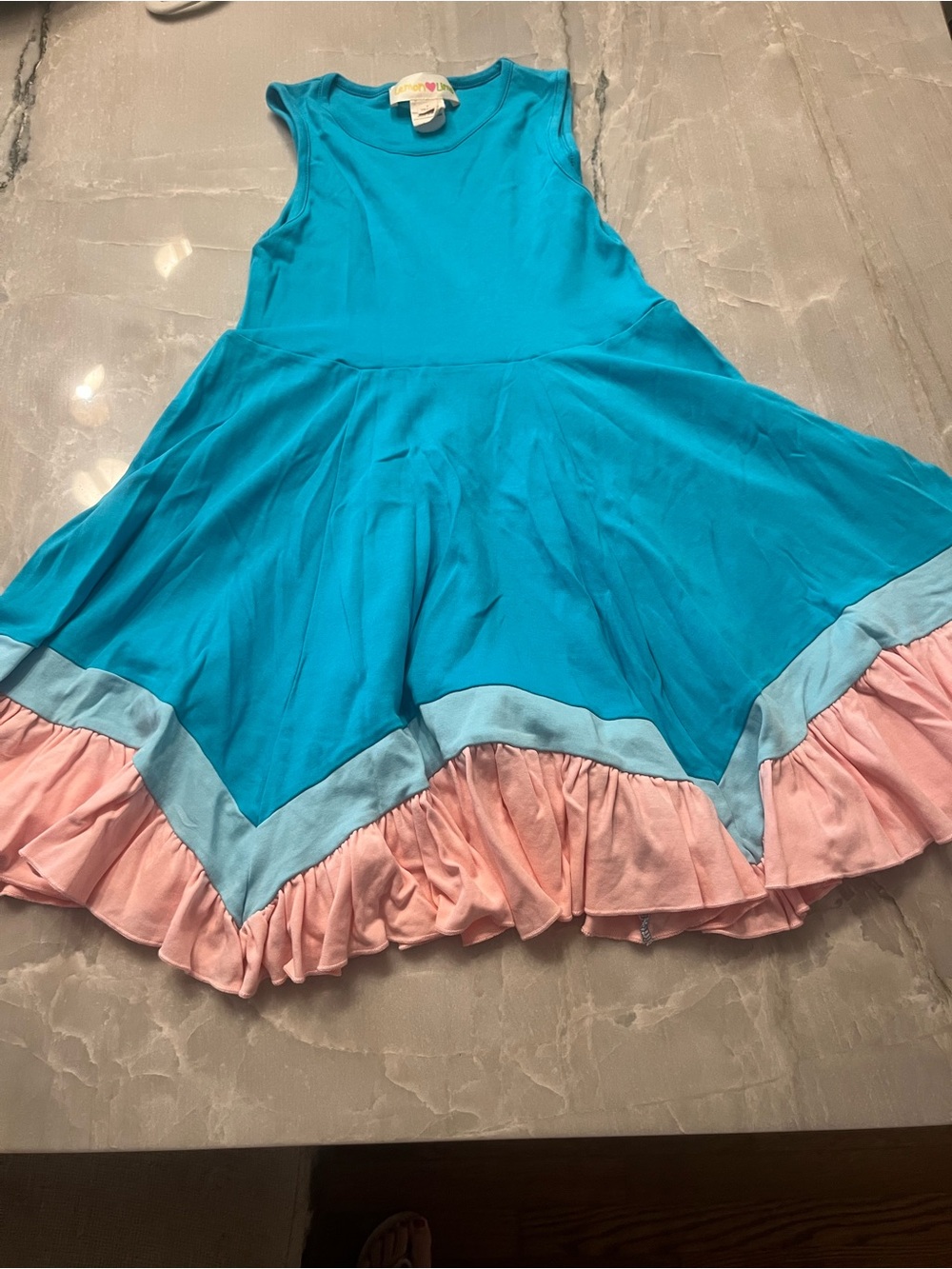 Lemon Loves Lime Teal, Light Blue & Pink Ruffle Sundress